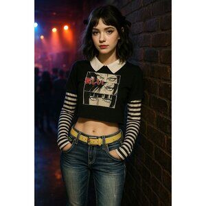 Romwe Women’s BlackWhite XS Top Whimsygoth Fairy Grunge Animecore Layering